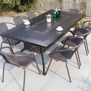 Customizable Wholesale Cast Aluminum Outdoor Dining Table and Chair Set in Black - Modern Garden Furniture with 8-10 Chairs