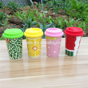 ceramic water 250ml cup in fruits design with silicone lid