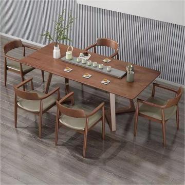 Customizable New Chinese Style Solid Wood V Shape Dining Table with Space-Saving Wooden Legs