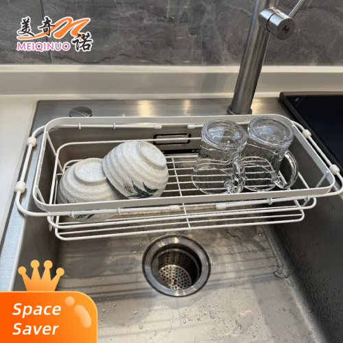 Égouttoir d'évier extensible blanc pour le rangement de la cuisine