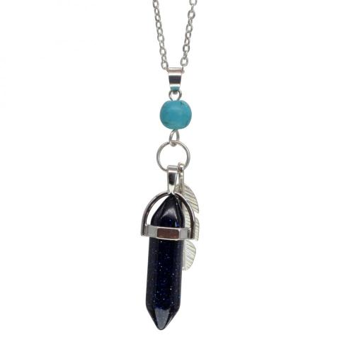 Blue Sandstone Feather Hexagonal Prism Necklace Pendant