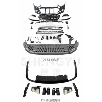 Car Accessories Upgrade: Front Bumper with Grille and Rear Diffuser Exhaust Pipes for Audi A8 D5 2019-2022