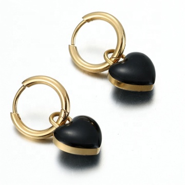 Custom Yiwu Aceon Stainless Steel Hinge Earrings: Personalized Puffy Enamel Heart Charms