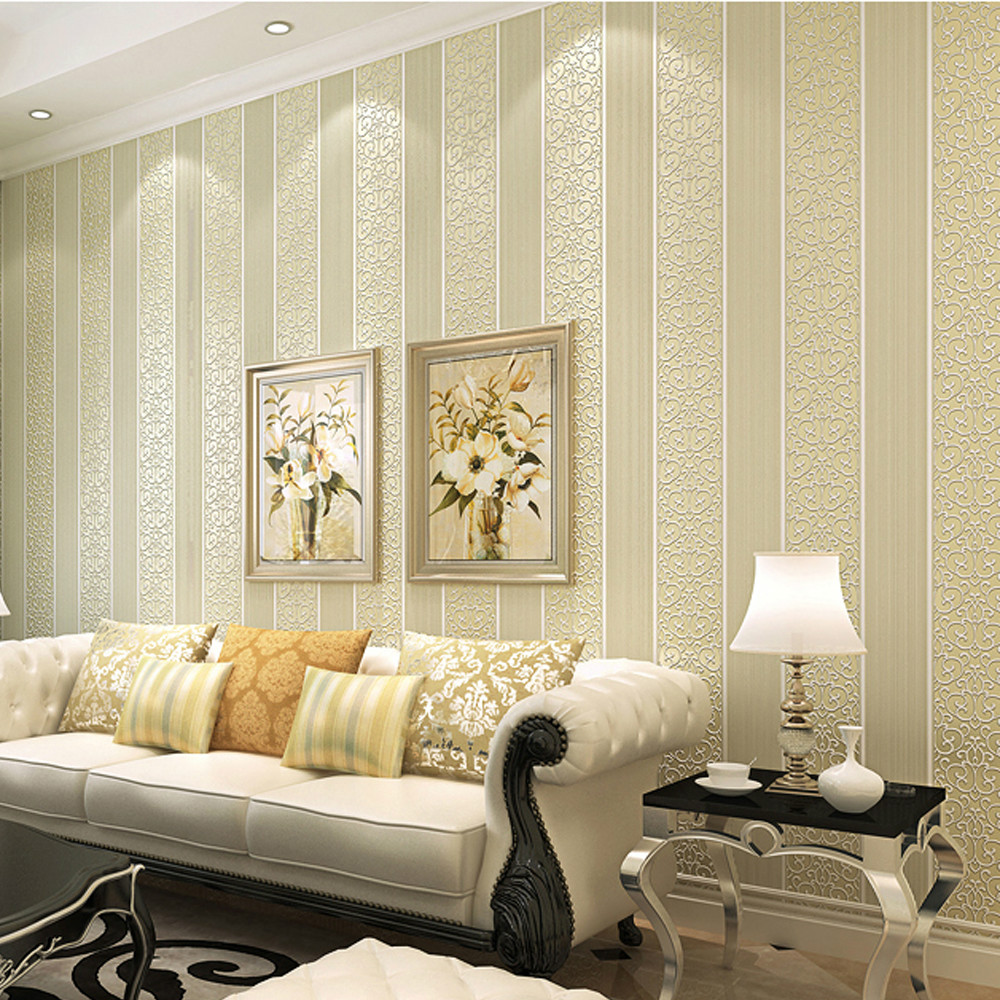 White/Yellow/Beige/Pink/Brown Shimmer Damask Striped Wallpaper For Bedroom Modern Embossed Texture Wall Paper Roll Home Decor