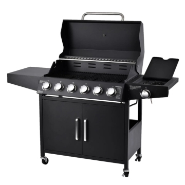 KEYO 6 Burner BBQ Propane Gas Grill Stainless Steel Patio Garden Barbecue Grill with Two Foldable Shelves