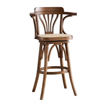 Retro Industrial Rotary Bar Chair - Curved Wood Walnut High Chair for Bar Counter