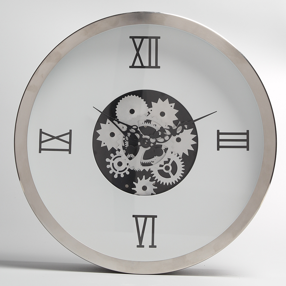 White Metal Hanging Clocks with Moving Gear