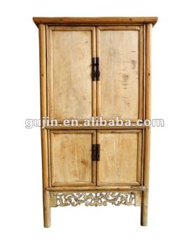 ELM MEUBLES WASHWHITE ANTIQUE CARVED CABINET