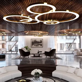 Nordic Style Modern Villa Gold Round Hanging Light for Simple Living Room