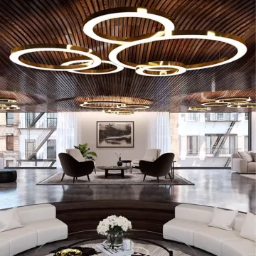 Nordic Style Modern Villa Gold Round Hanging Light for Simple Living Room