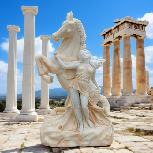 Estatua ecuestre de mármol mitológico clásico