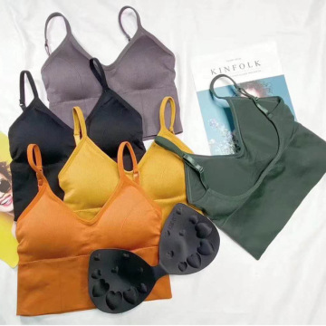 Seamless Wireless Tank Top Bras for Teenagers - Low U Back Vest Deep V Neck Half Camisole