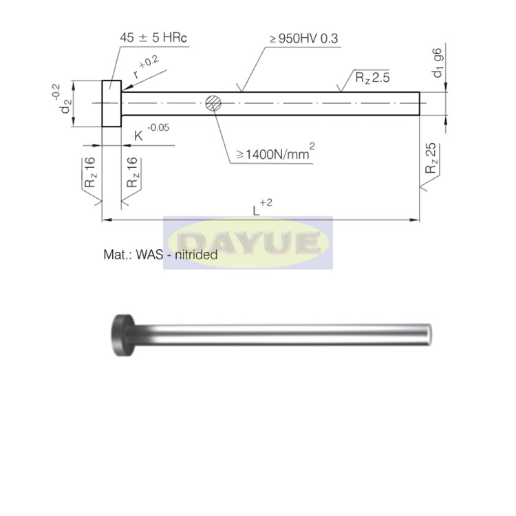 DIN 1530 - ISO 6751 Ejector Pin Nitrided Pin