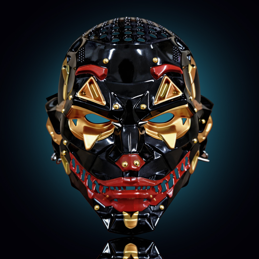 Cyberpunk Gold Accent Oni Cosplay Mask