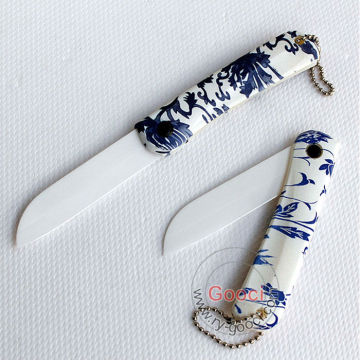 Ceramic White blade folding pocket knife with ABS handle