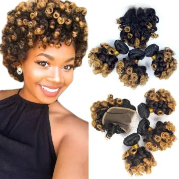 Aunty funmi hair double drawn omber hair weft with funmi hair closure