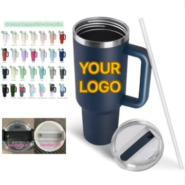 Stainless Steel Travel Cup with Handle, Lid, and Straw - Vacuum Insulated for Beverages