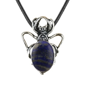 Lapis Lazuli 13X18mm Cabs Antique Silver Alloy Spider Pendant Necklace 45cm Black Cord