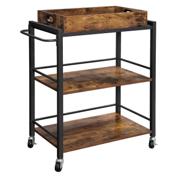 3-Tier Wheeled Serving Cart with Removable Trays for Living Room and Kitchen