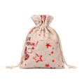 Printed Christmas Gift Burlap Drawstring Bags