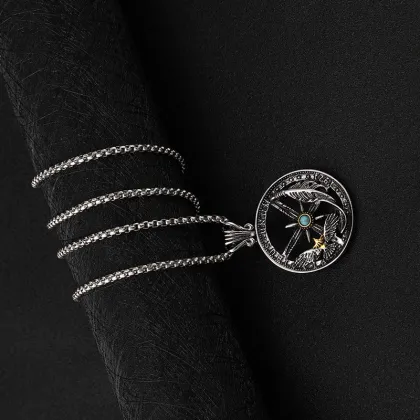 Feather Eagle Compass Necklace Men's Hollow Necklace