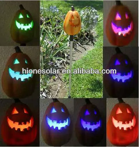 Solar Pumpkin Tall Halloween Garden Decor Stake Blink LED Light