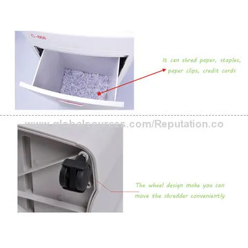 Paper shredder can shred paper, staples, paper clips, credit cards