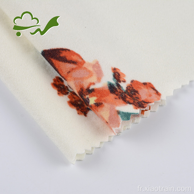 Tissu en jersey de polyester élasthanne brossé lisse à fleurs