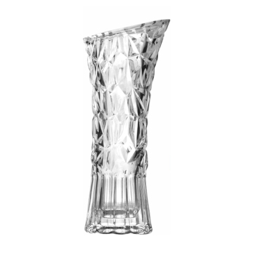 Clear Cut Diagonal Mouth Big Size 29CM Tall Crystal Flower Vase for Wedding and Home Centerpieces