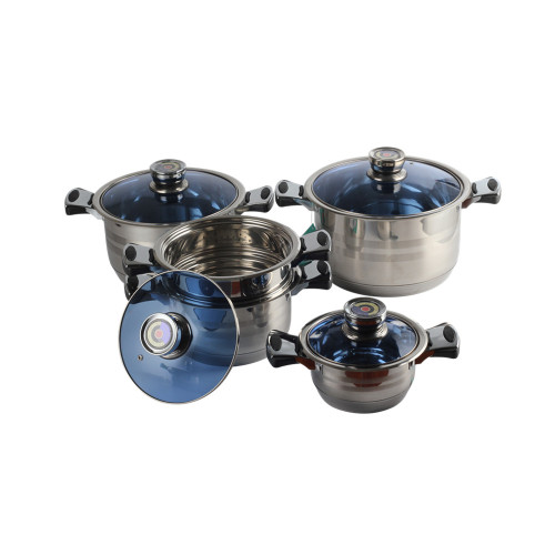 28 PCS Glass Lid Stainless Steel Cookware Set