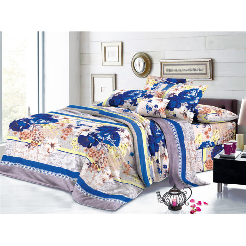 Elegant Floral Printed Plain Polyester Textiles Bed Cover