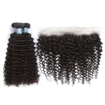 Natural Hair Color Products Kinky Curly Malaysian Hair Full Frontal Closure 13x4 with bundles