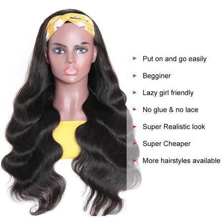 Straight Human Hair Headband Wig Natural Black Wear And Go Wig 14-30in