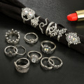 Juego de anillos de nudillo vintage para mujeres niñas anillos apilables establecidos flores huecas talladas