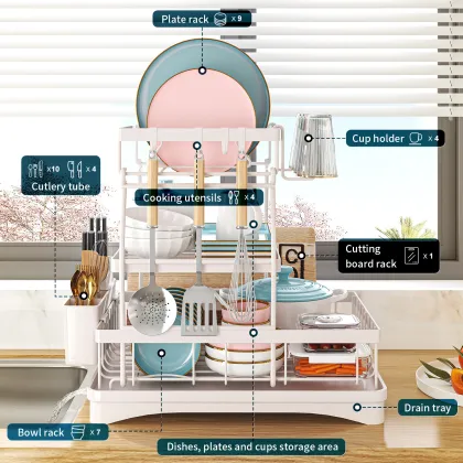 Double-Tiered Rust-Proof Bowl Storage Rack