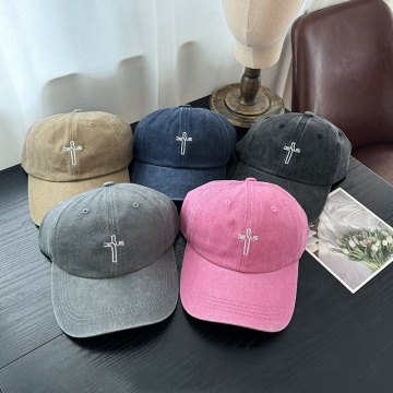 Washed Cotton Letter Cross Printing 6 Panel Men's Retro Dad Hat