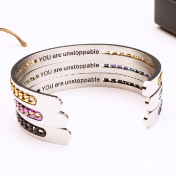 Logo tùy chỉnh Thép không gỉ Vòng đeo tay Cuff - Quà tặng trang sức bán buôn cho phụ nữ và nam giới