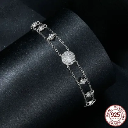 Double Moissanite Light Luxury Bracelet S925 Sterling Silver Platinum Plated Jewelry For Women