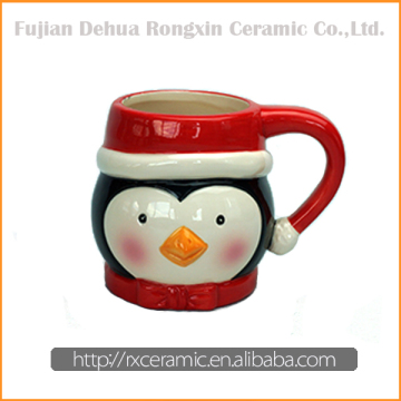 Lovely penguin shape 3D cartoon plain white christmas ceramic mug