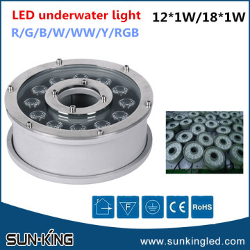 High power high efficiency IP68 led underwater fountain light 18 watts, 24V 18W led rgb underwater light