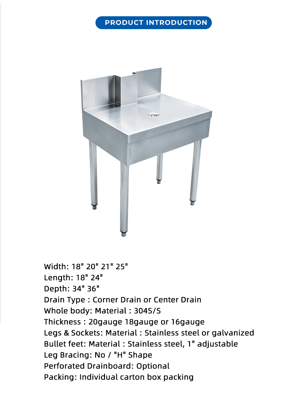 Stainless Steel Drainboard Unit with Divided Backsplash X