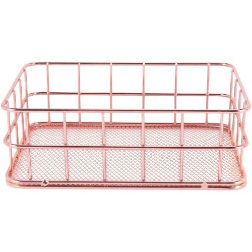 Rose Gold Basket Makeup Organizer Box