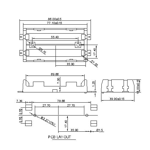 Battre de batteries en plastique / Boîte de rangement de batterie / support de batterie pour 18650-2