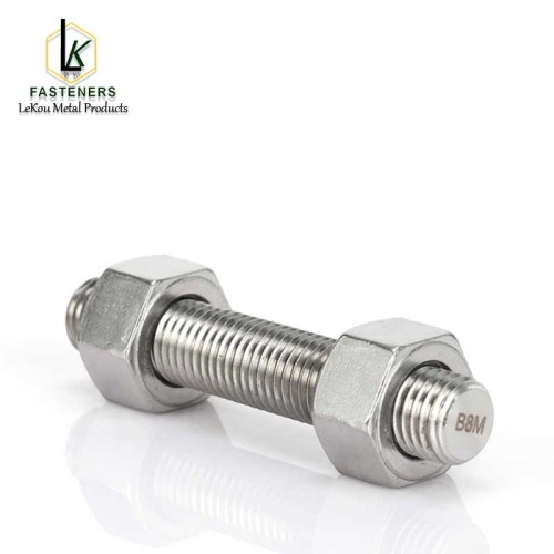 ASTM A193 B8M шпілька з нержавеючай сталі з поўнай разьбой для ўстойлівасці да карозіі пры высокіх тэмпературах