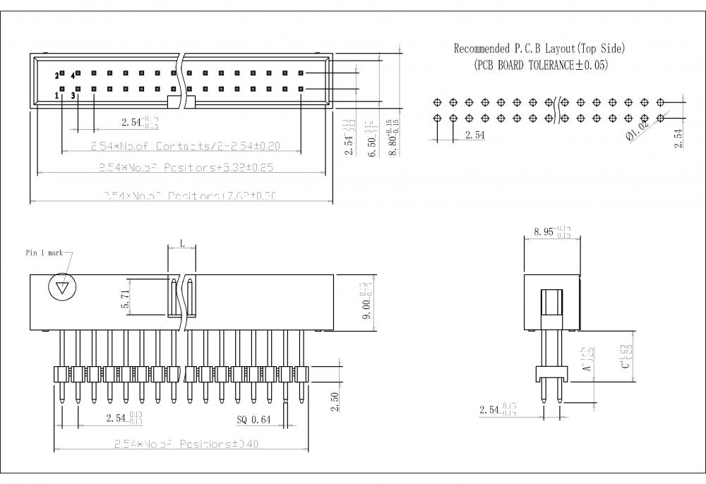 2,54 mm (0,100 &quot;(2,54 mm) männliche Box -Header -Anschluss H = 9,0 Dip gerade Typ Fügen Sie Gehäuse hinzu