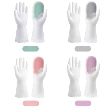 Free Size Long Sleeve Silicone Dish Washing Gloves with Cleaning Brush