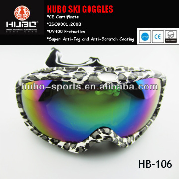 HB-109 black and white leopard pattern grey lens fake REVO green ski goggles