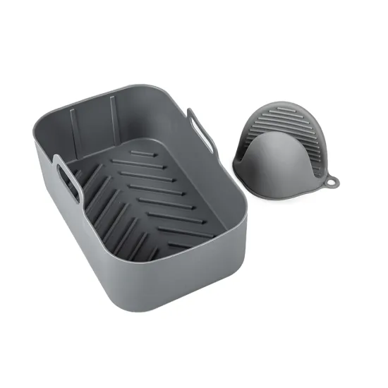 Custom Logo and Color Silicone Air Fryer Liners: 2-Pack Non-Stick Rectangle Dual Basket Liners for Air Fryer and Baking Trays