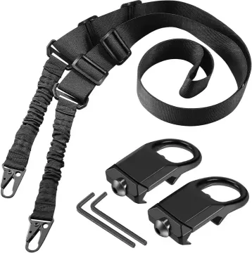Two Point Sling with 2 Pack Quick Detach (QD) Sling Swivel Mounts and Adjustable Shoulder Strap - Metal Hook Included