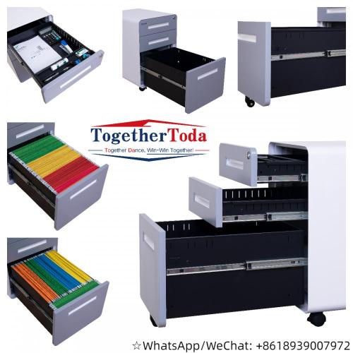 Round edge steel 3 drawer mobile file cabinets
